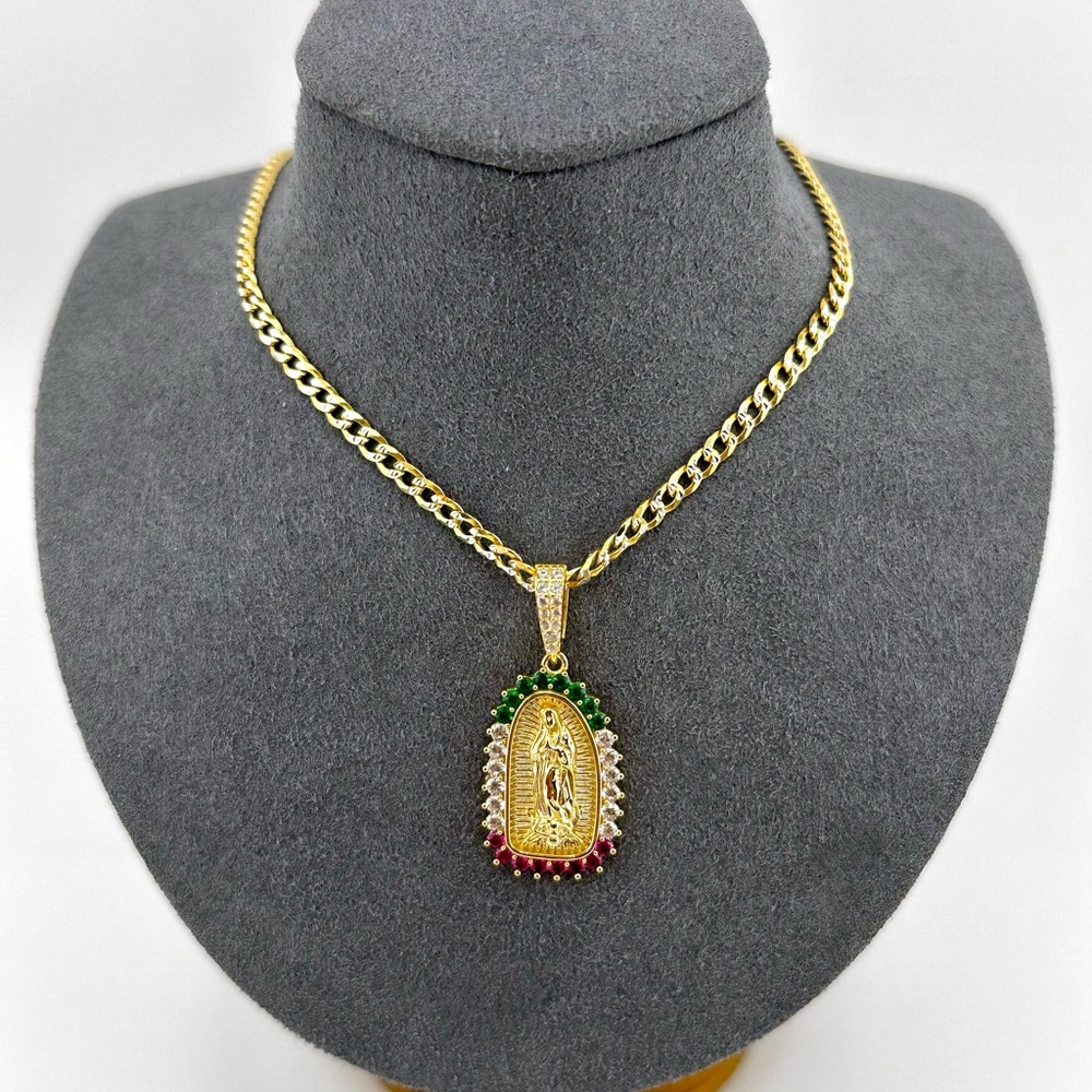 18K Gold Plated over 925 Sterling Silver Virgen de Guadalupe Pendant Necklace